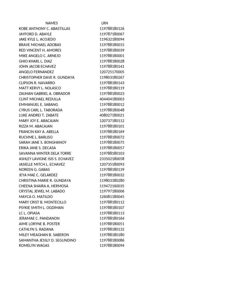 Student Names and IDs List | PDF