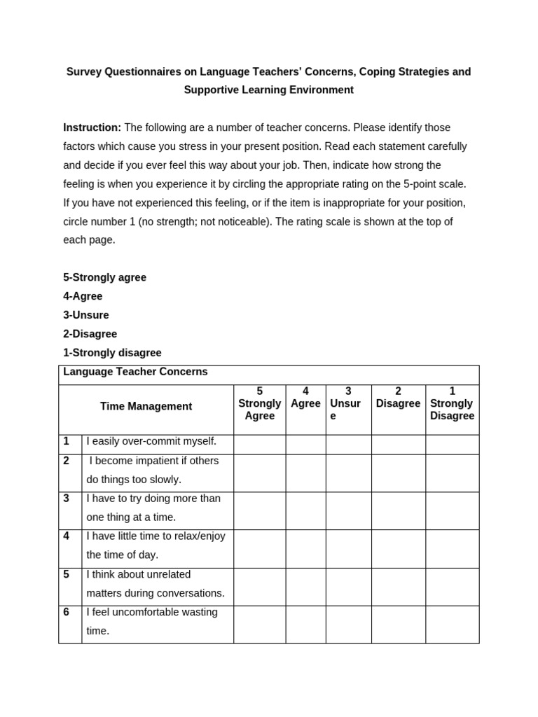 Language Teachers' Stress and Support Survey | PDF | Teachers ...