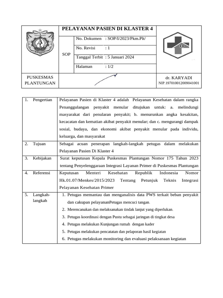 Sop Pelayanan Klaster 4 | PDF