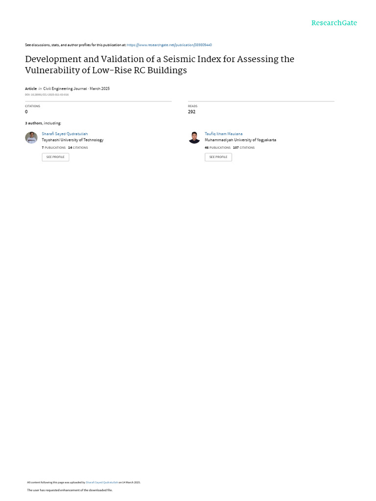 Seismic Vulnerability Index for Low-Rise RC Buildings | PDF | Strength ...