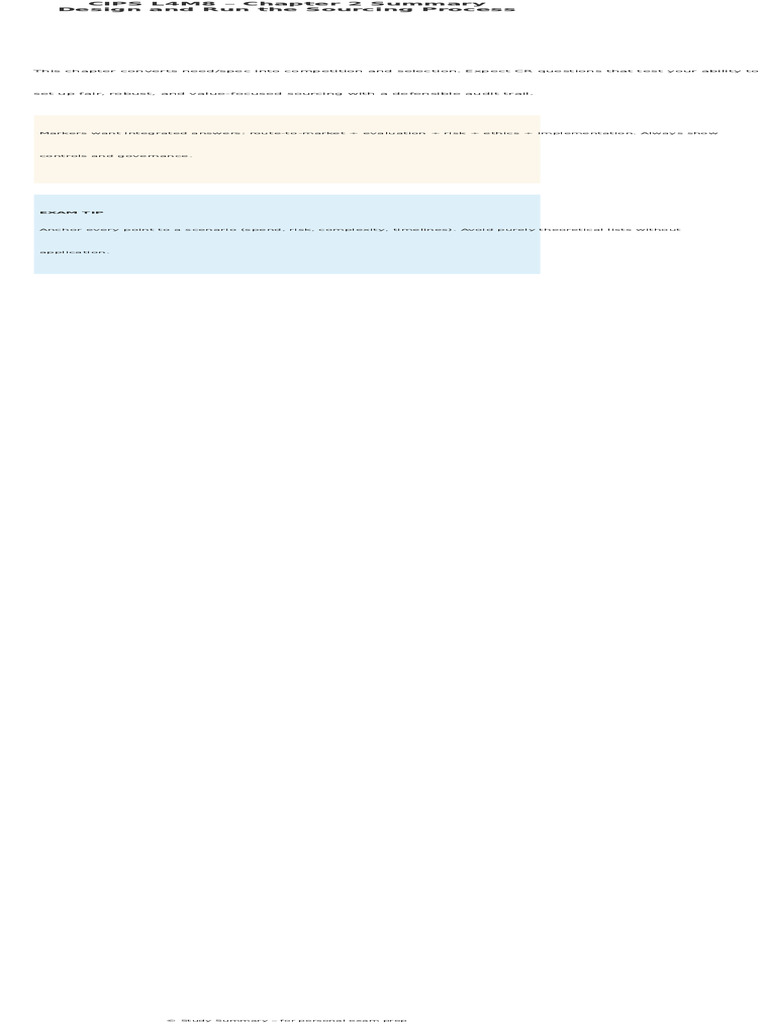 CIPS L4M8 Chapter 2 Sourcing Process Guide | PDF | Risk | Evaluation