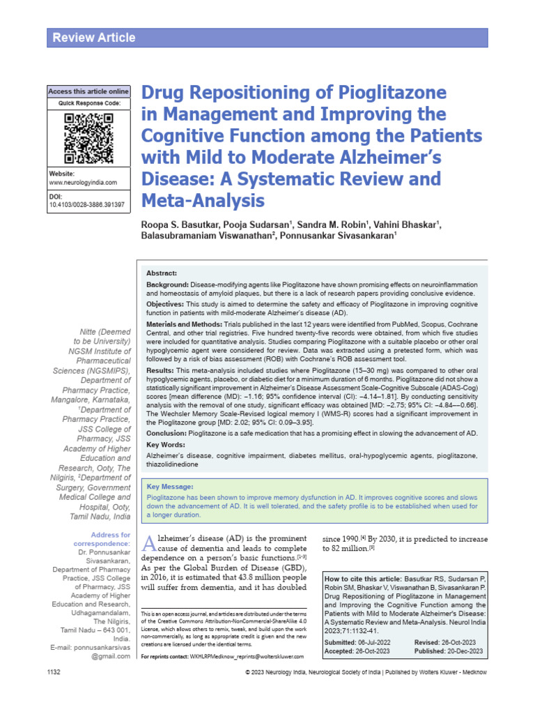 Drug Repositioning of Pioglitazone in Management.3 | PDF | Randomized ...