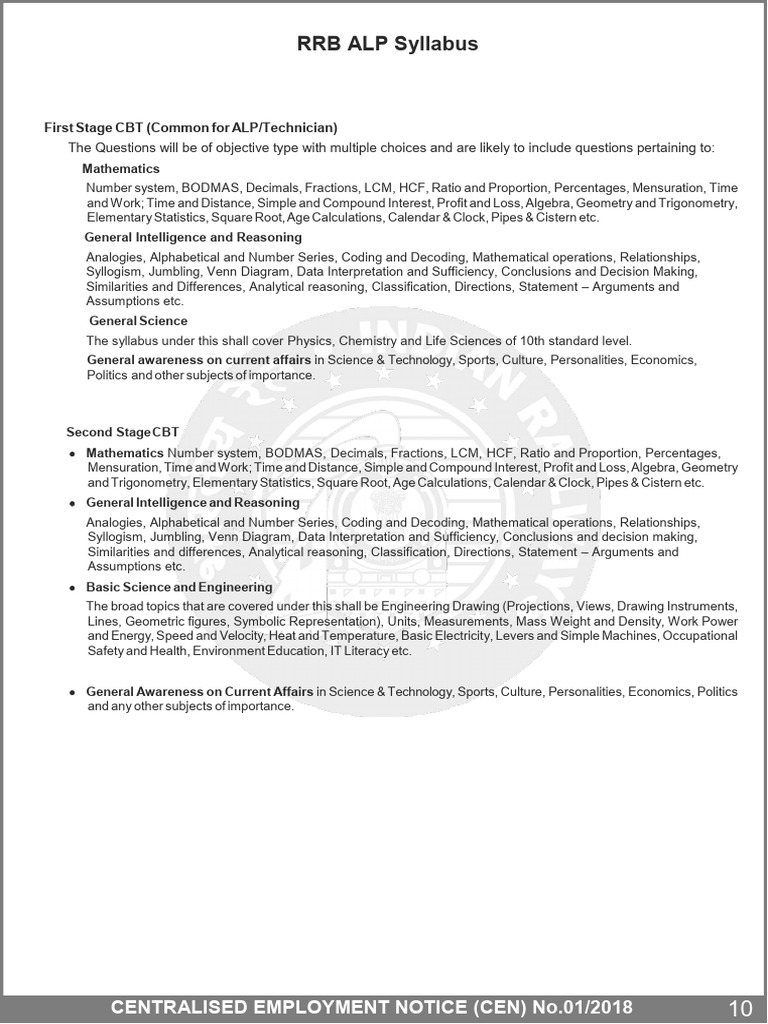 RRB ALP Syllabus Overview | PDF | Mathematics | Numbers