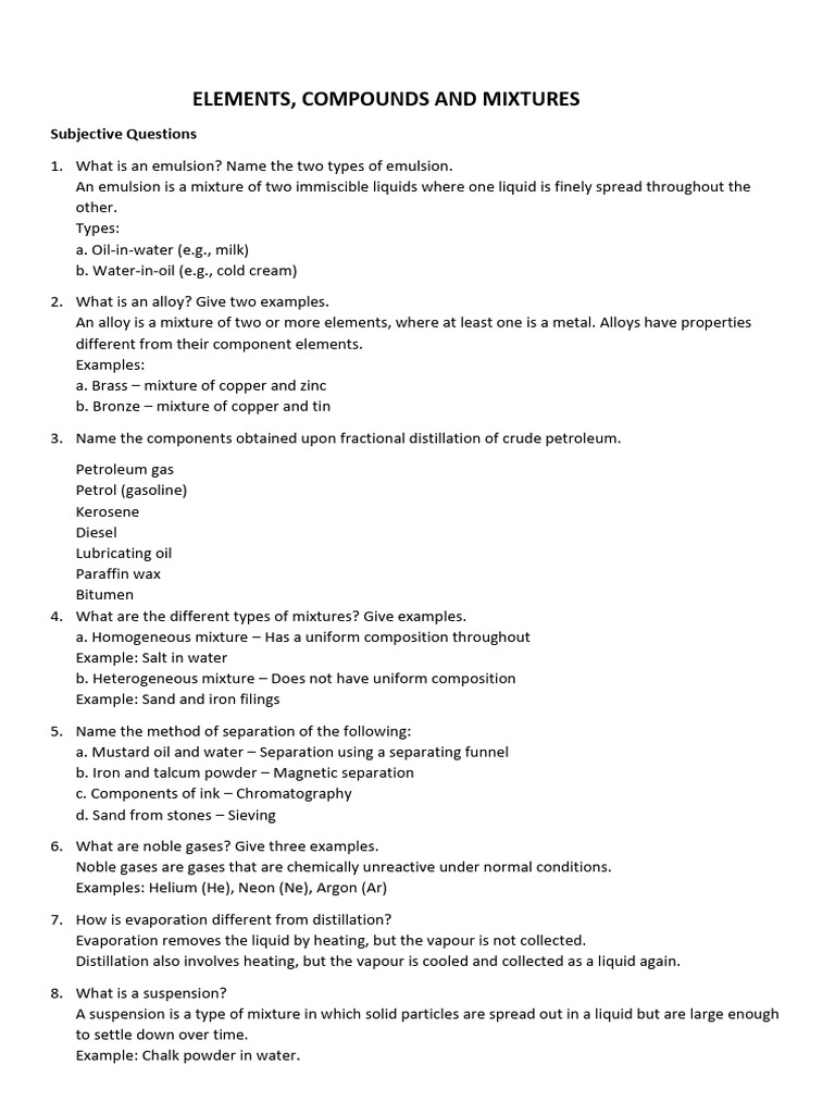Elements Compounds and Mixtures - G8 | PDF | Mixture | Distillation