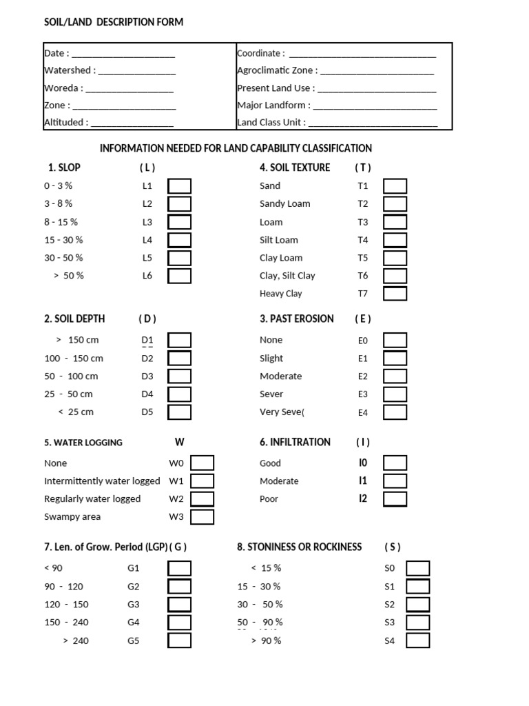 Soil Land Description and Classification Form | PDF | Loam | Sedimentology