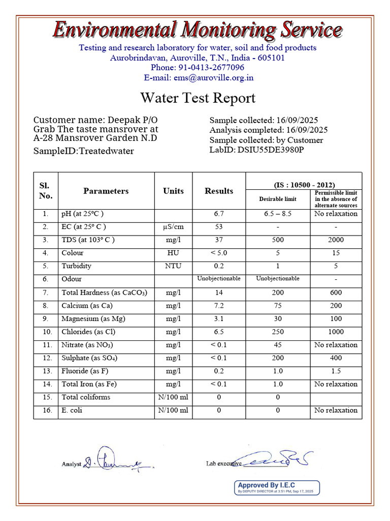 Water Quality Testing Report | PDF
