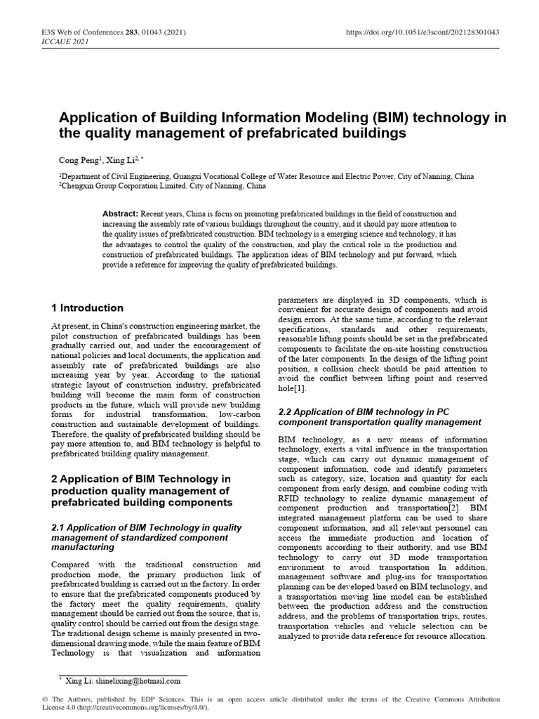 Application of Building Information Modeling BIM T | PDF | Building ...