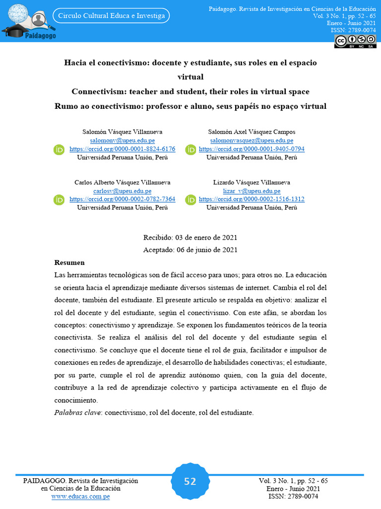 Roles en el Conectivismo Educativo | PDF | Aprendizaje | Enseñando