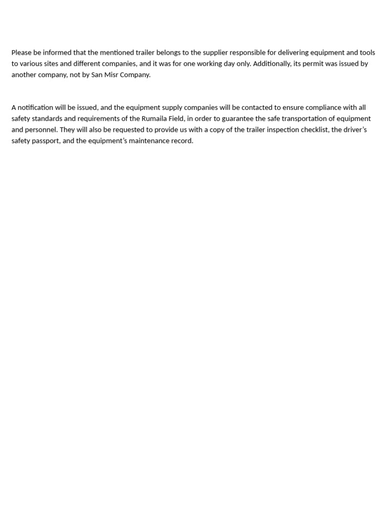 Equipment Trailer Compliance Notification | PDF