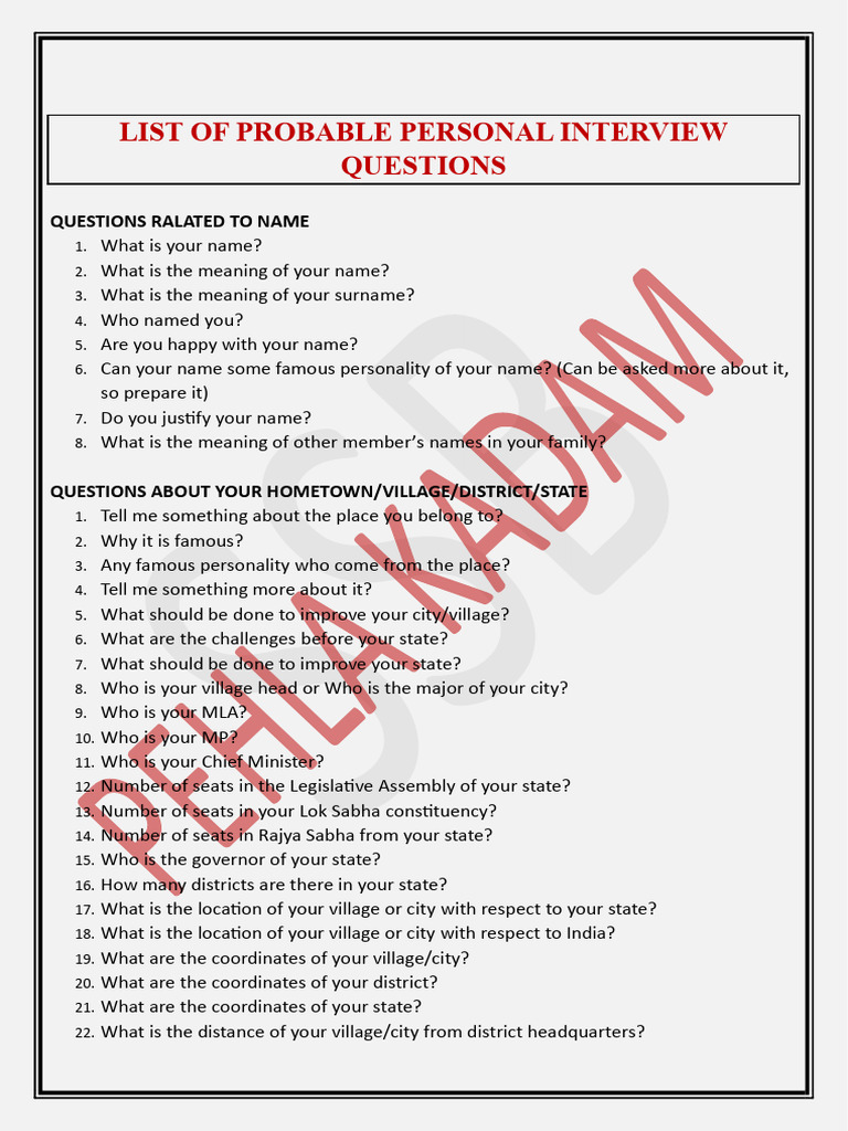 Personal Interview Question Guide | PDF