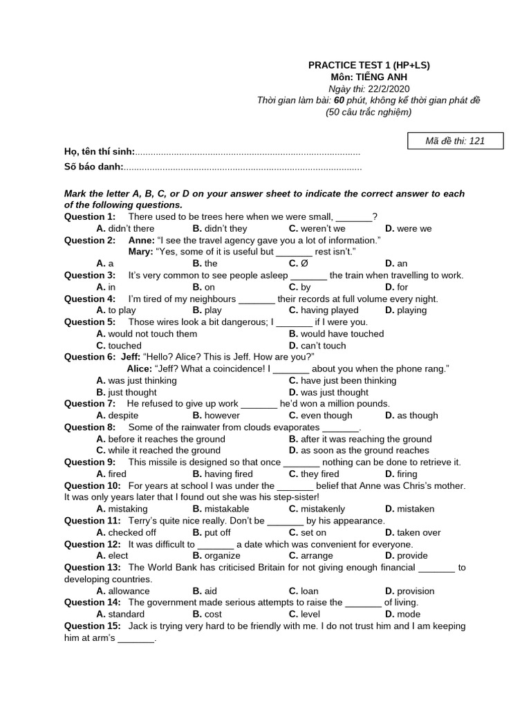 English Practice Test with Answers | PDF | Password