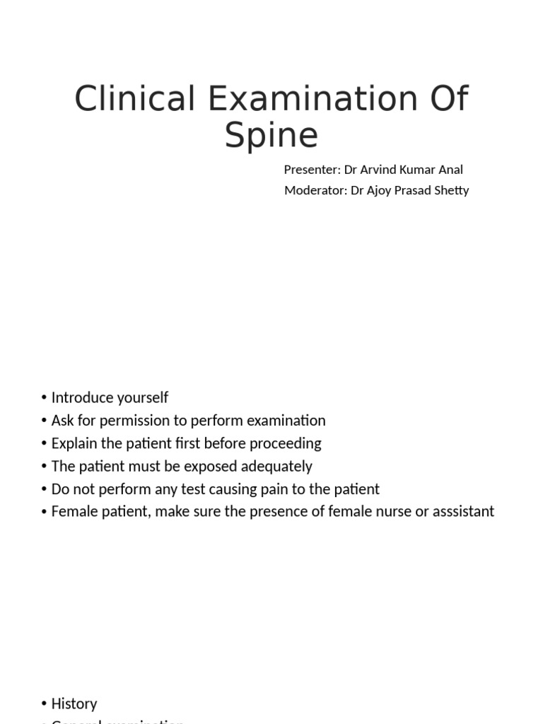 Spine Clinical Examination Guide | PDF | Vertebra | Anatomical Terms Of ...