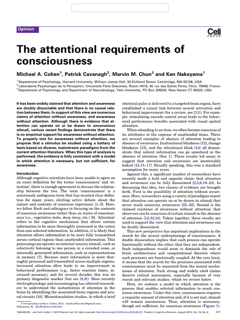 Attention's Role in Conscious Awareness | PDF | Attention | Consciousness