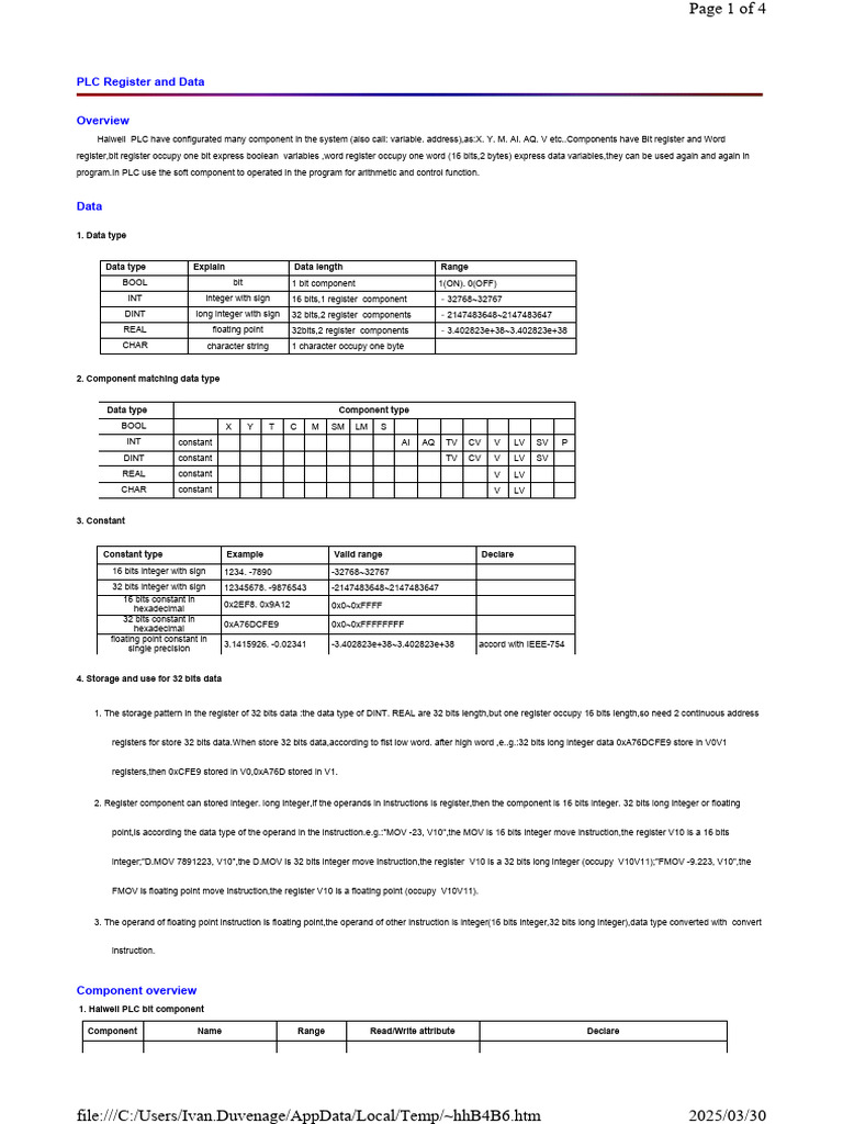 Haiwell PLC Register Data Overview | PDF | Boolean Data Type | Data Type