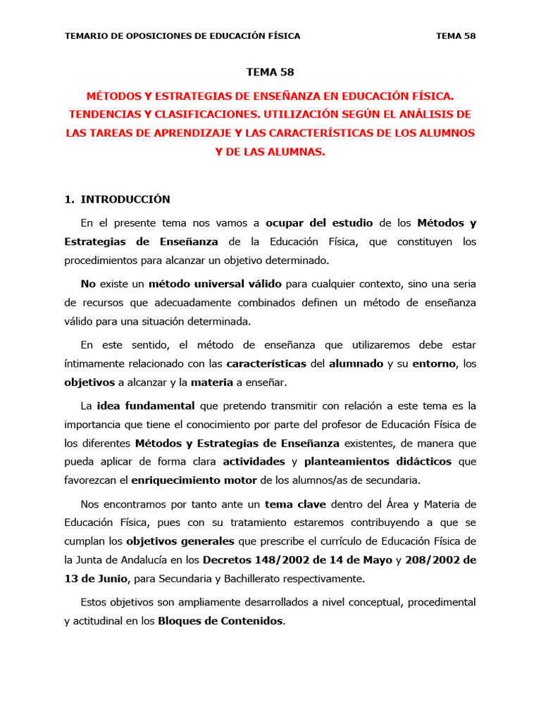 Métodos de Enseñanza en Educación Física | PDF | Enseñando | Aprendizaje