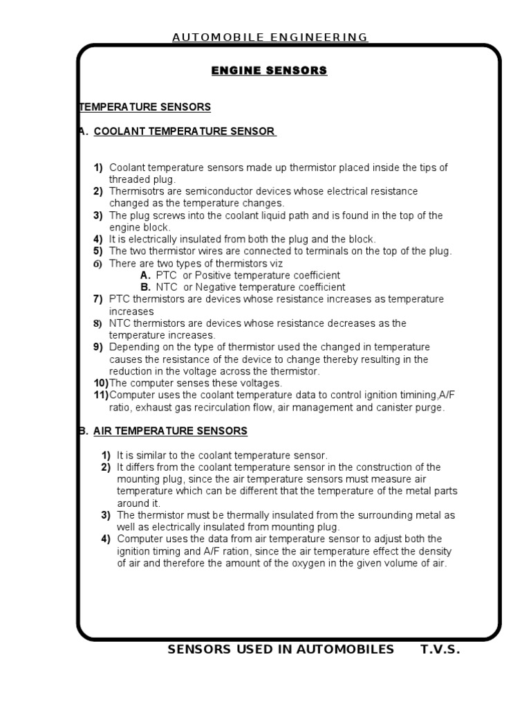 Engine Sensors PDF Electrical Resistance And Conductance