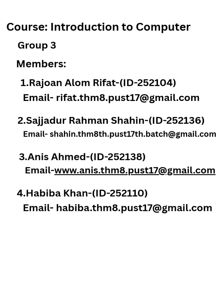 Introduction to Computer Course Group 3 | PDF