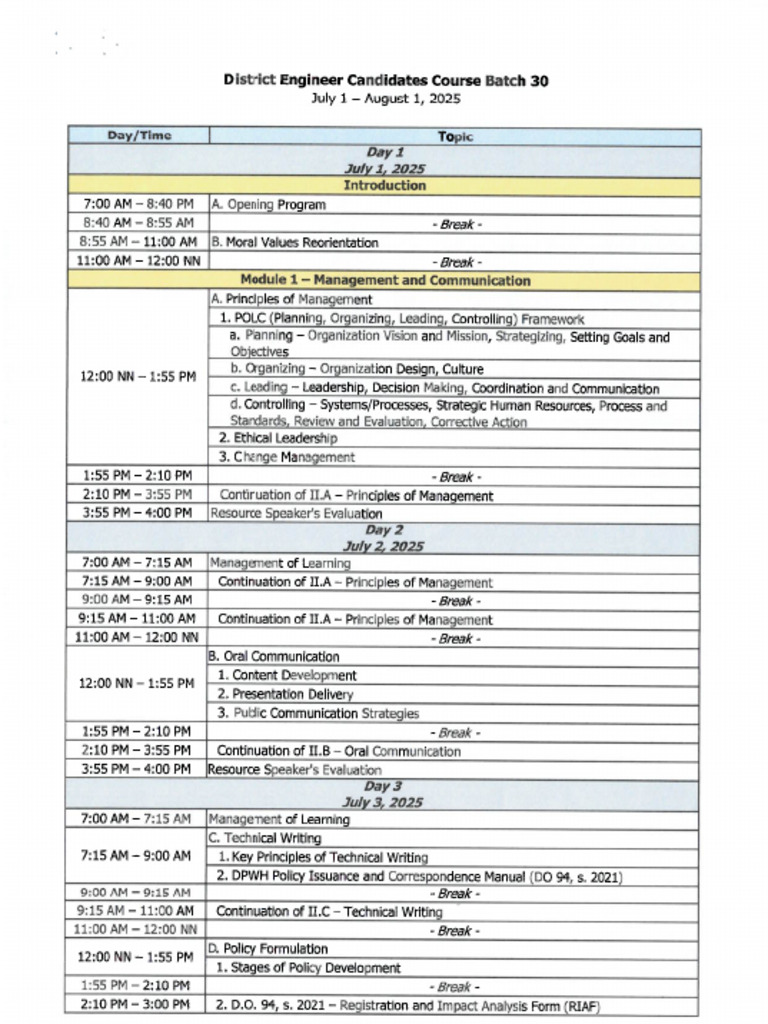 DECC Topic Schedules | PDF