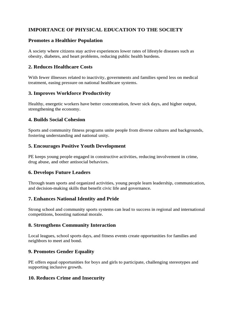 Benefits of Physical Education for Society | PDF | Physical Fitness ...