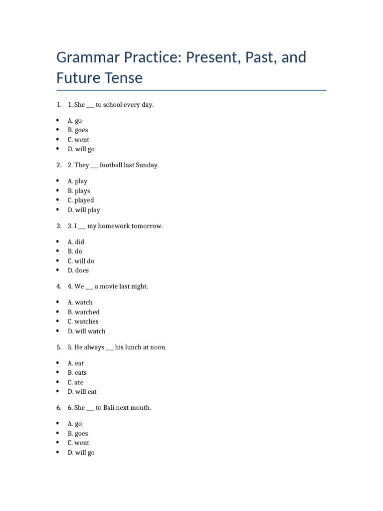 Tense Practice Worksheet for Grades 2-4 | PDF