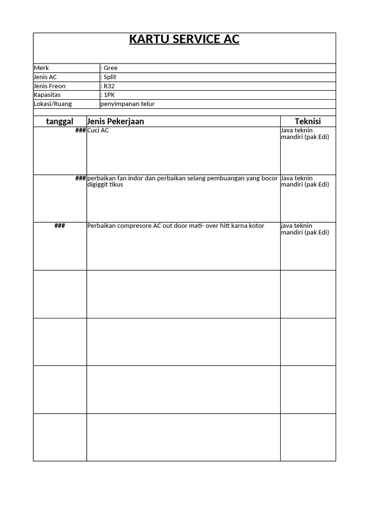 Kartu Service Ac | PDF