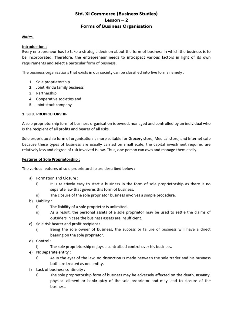 Business Organization Forms Explained | PDF | Partnership | Sole ...
