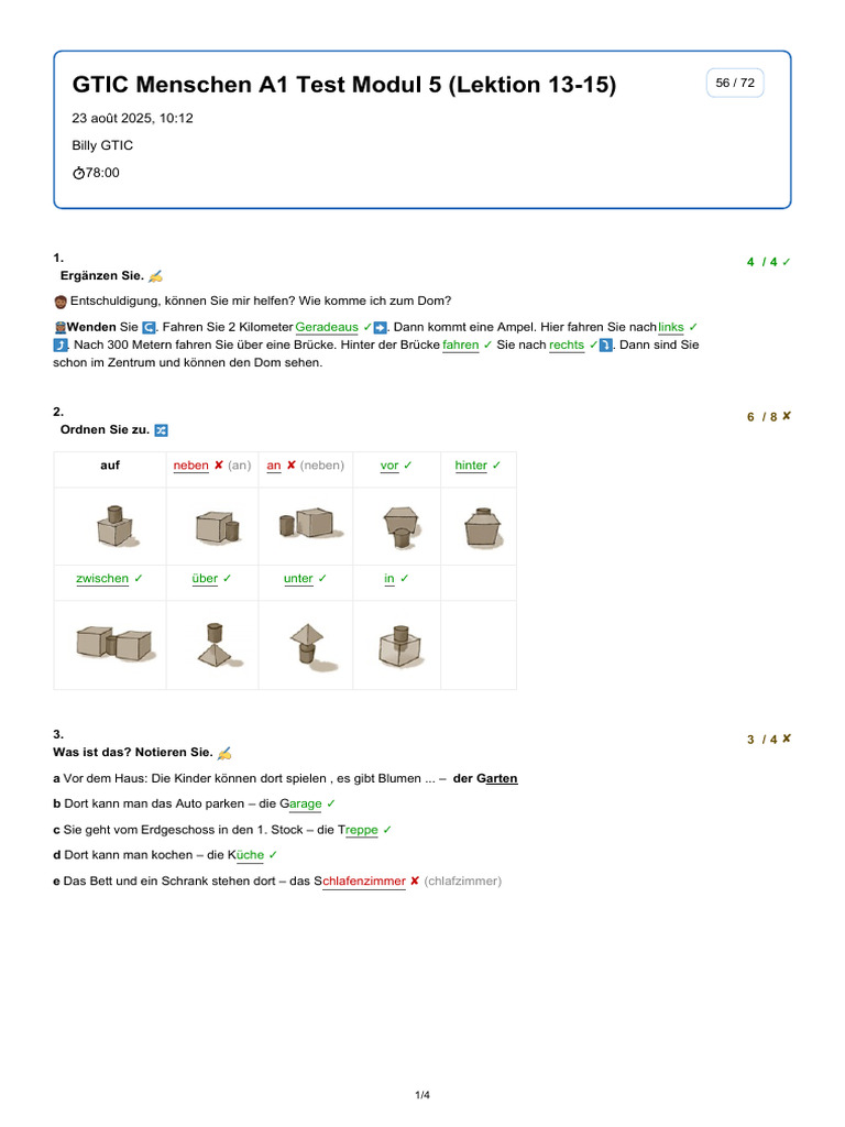 GTIC Menschen A1 Test Modul 5 - Billy GTIC | PDF