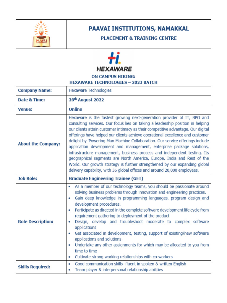 Drive 02 - Hexaware - Circular | PDF | Business