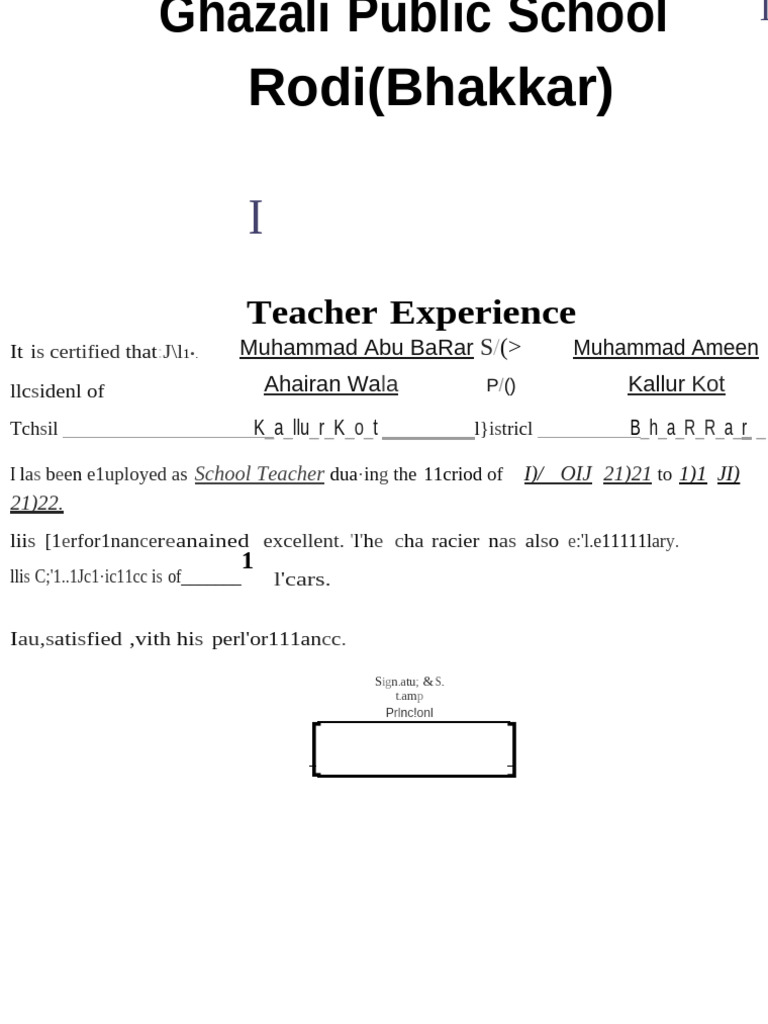 Teacher Experience: Muhammad Abu Barar Muhammad Ameen Ahairan Wa Kallur ...