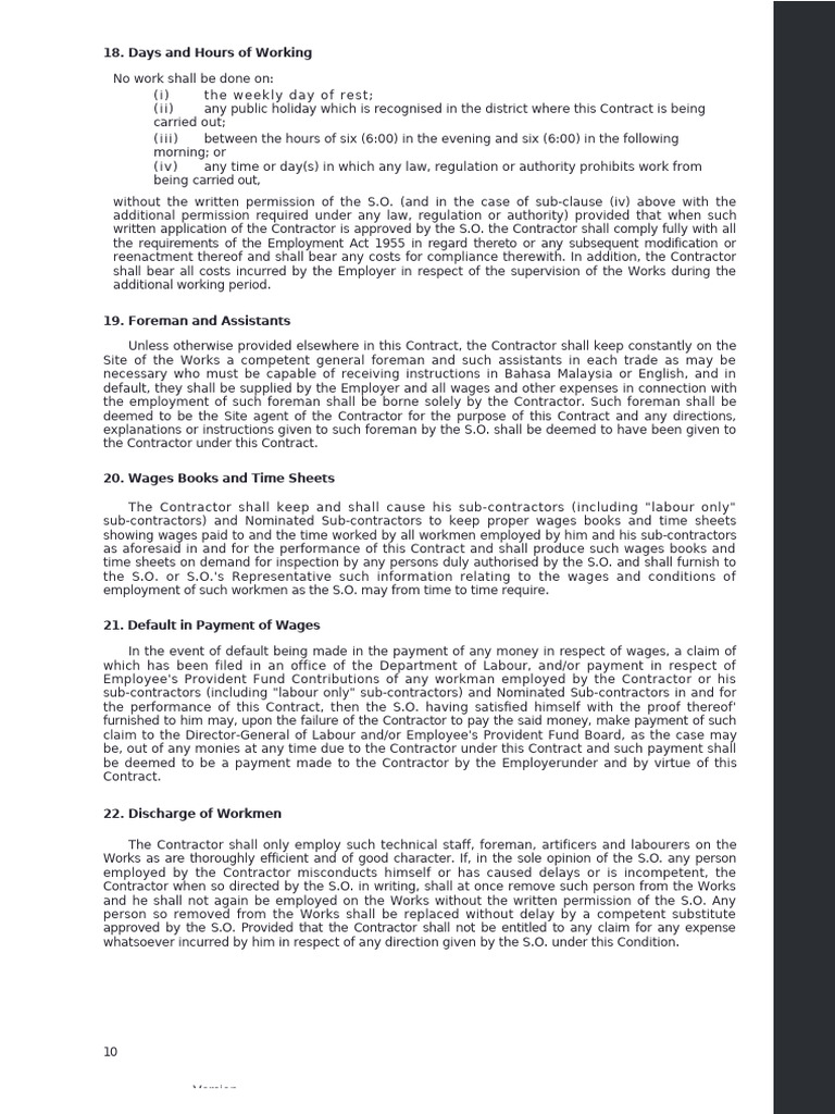 Working Hours and Contractor Obligations | PDF | Employment | Wage