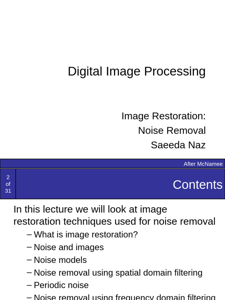 Image Restoration Techniques for Noise Removal | PDF | Signal ...