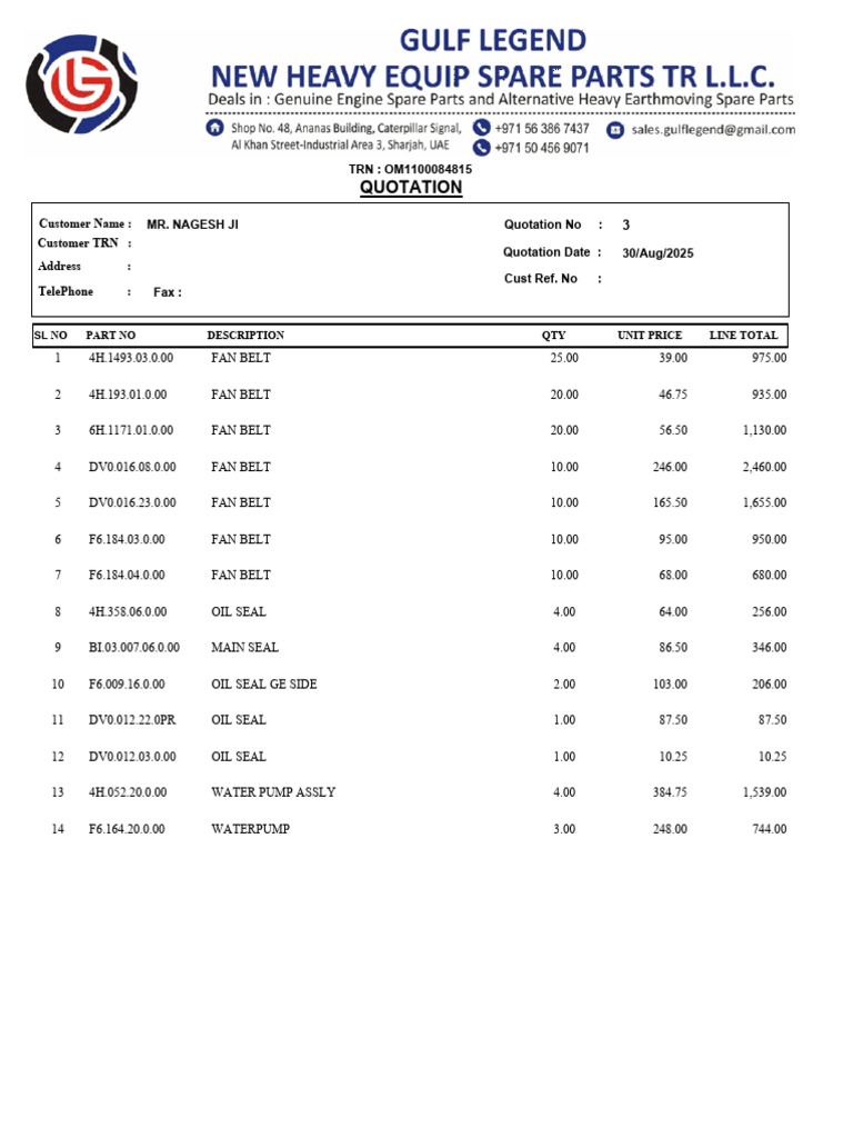 Detailed Quotation for Auto Parts | PDF | Engine Technology | Internal ...