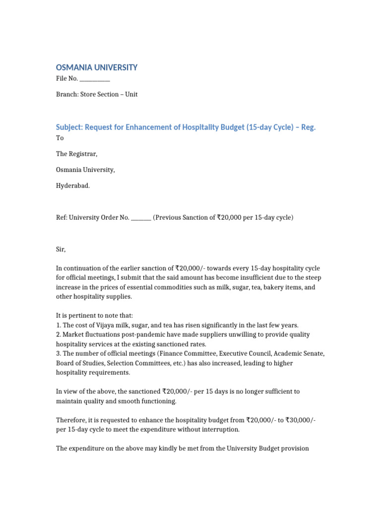 Note Request Enhancement Hospitality Budget | PDF