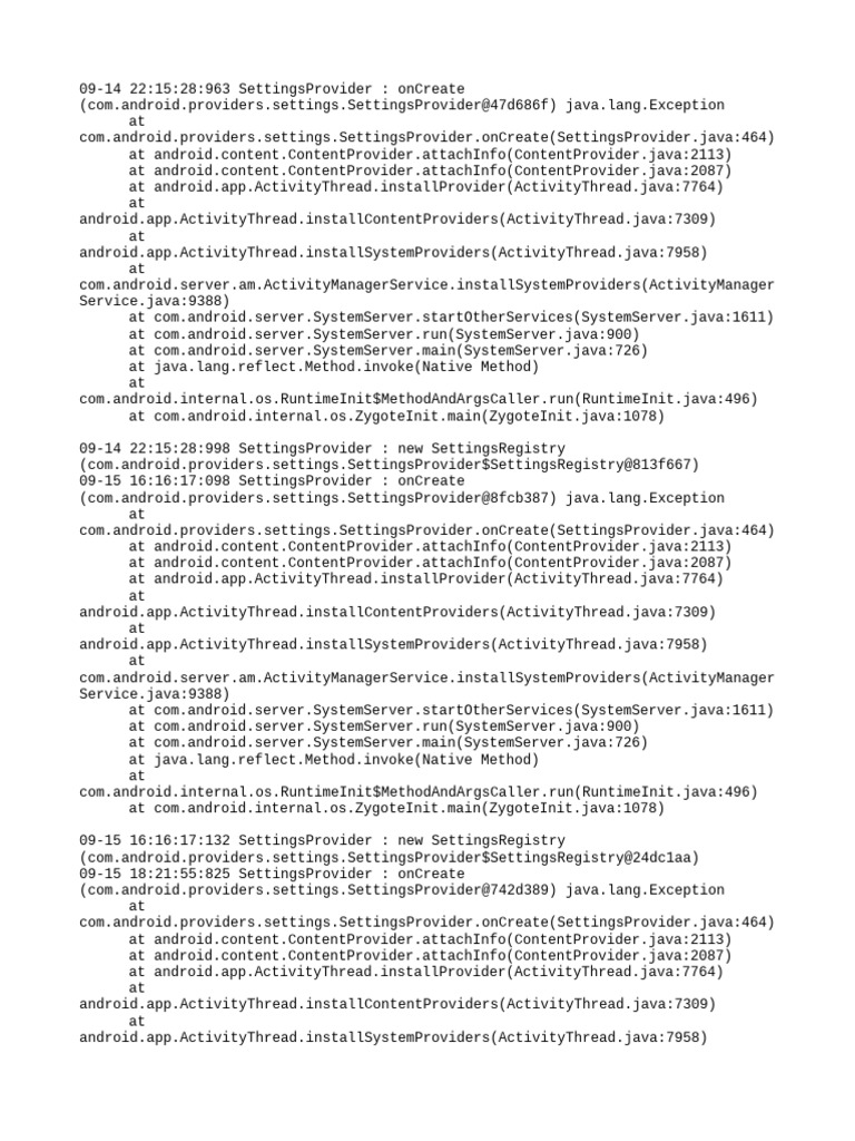 Android SettingsProvider Errors Log | PDF