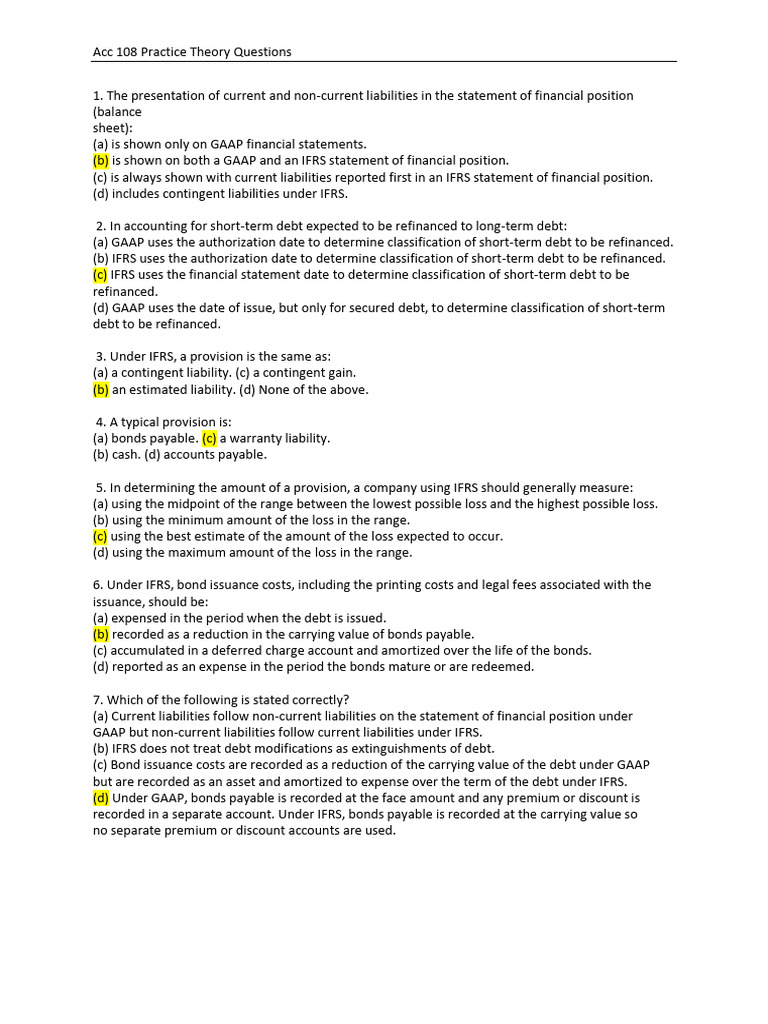 Acc 108 Liability Accounting Practice Questions | PDF | International ...