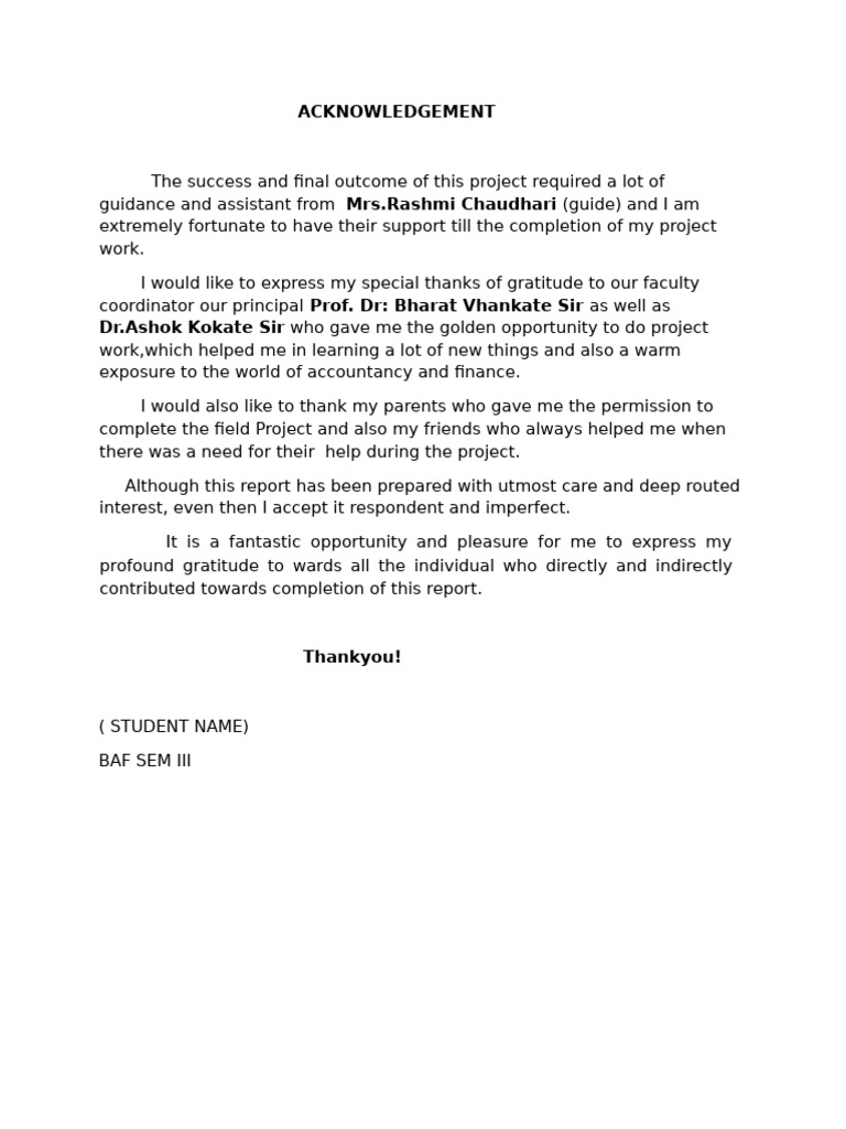 Acknowledgment for Project Completion | PDF