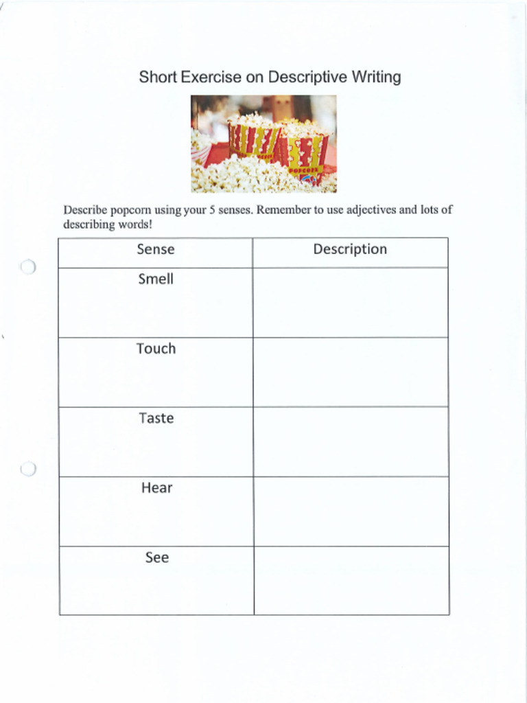 Popcorn Exercise Descriptive Writing | PDF