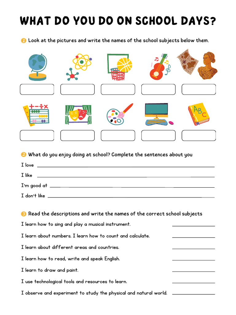 What We Do On School Days Worksheet in Colorful Simple Style | PDF