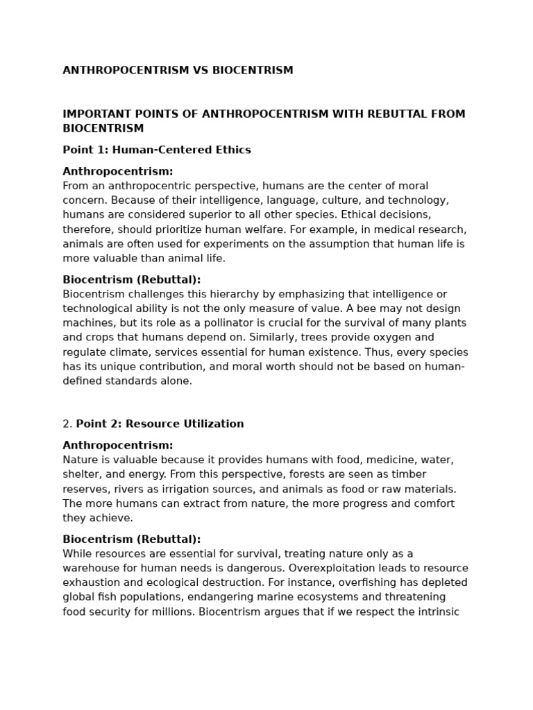 Anthropocentrism vs Biocentrism Debate | PDF | Sustainability | Climate ...