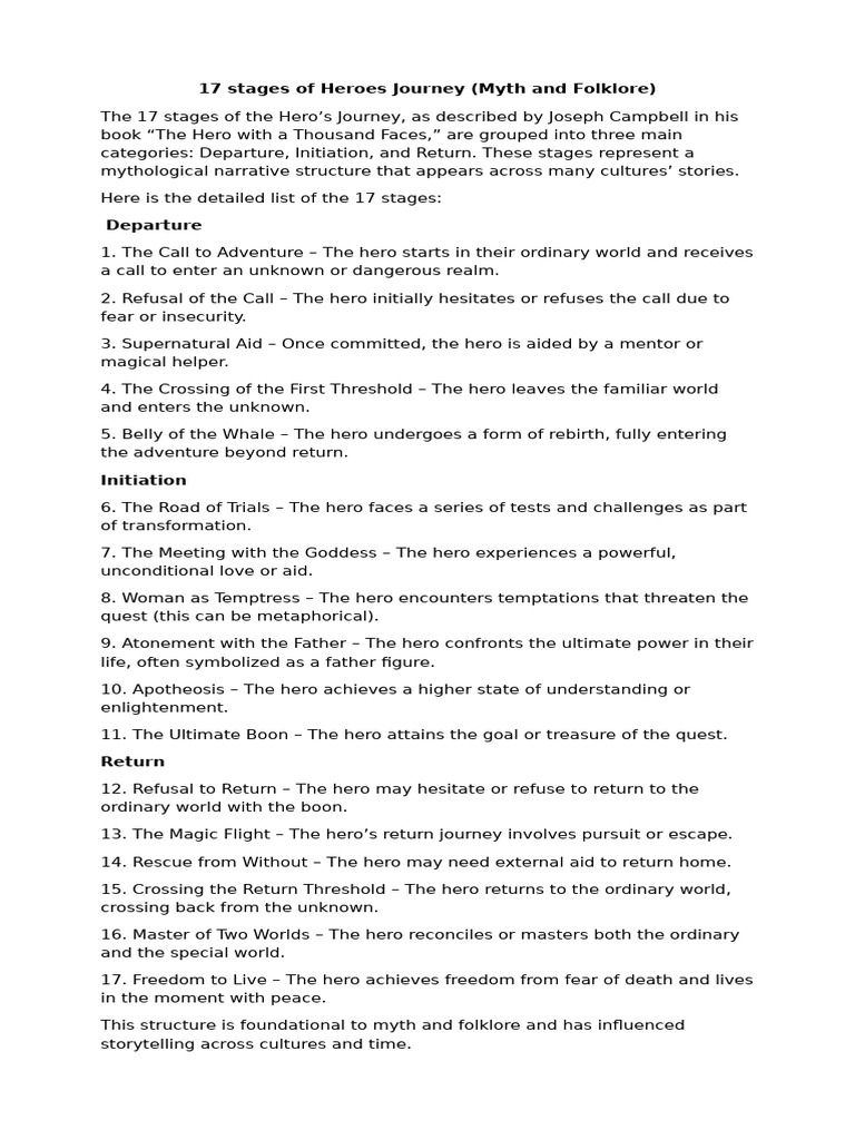 17 Stages of the Hero's Journey | PDF