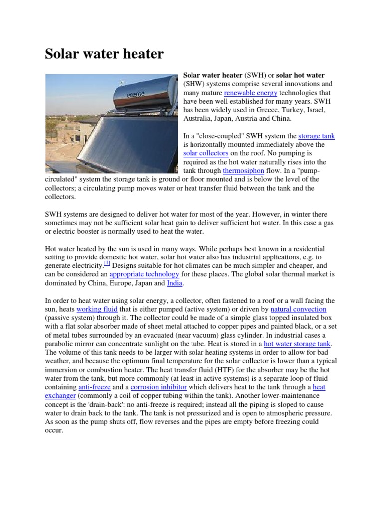 Solar Water Heater | PDF | Water Heating | Solar Energy