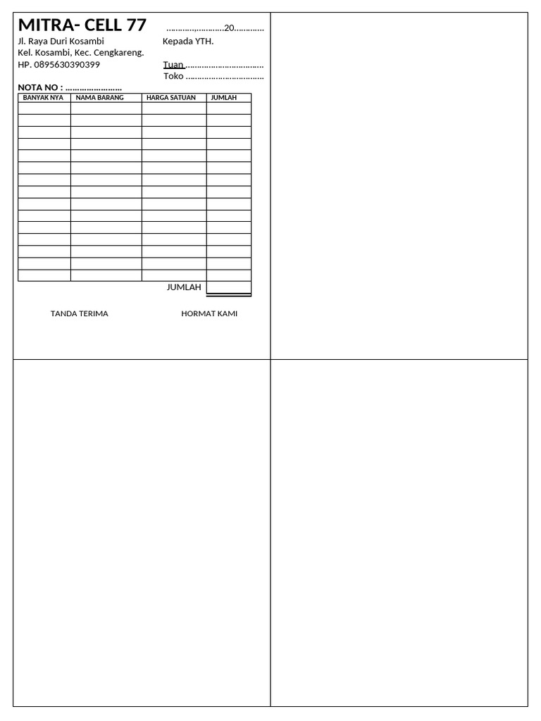 Nota Pembelian Toko Mitra-Cell 77 | PDF