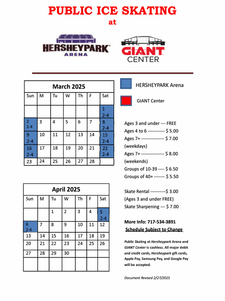 Public Skating Schedule March and April | PDF