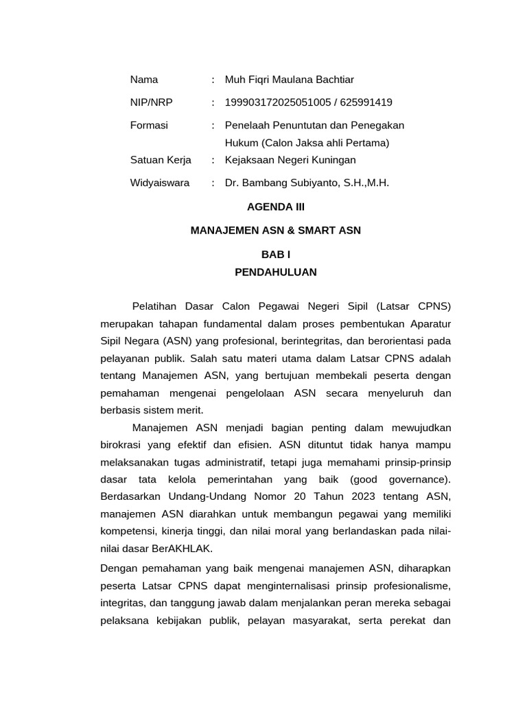Manajemen ASN dan Smart ASN untuk CPNS | PDF
