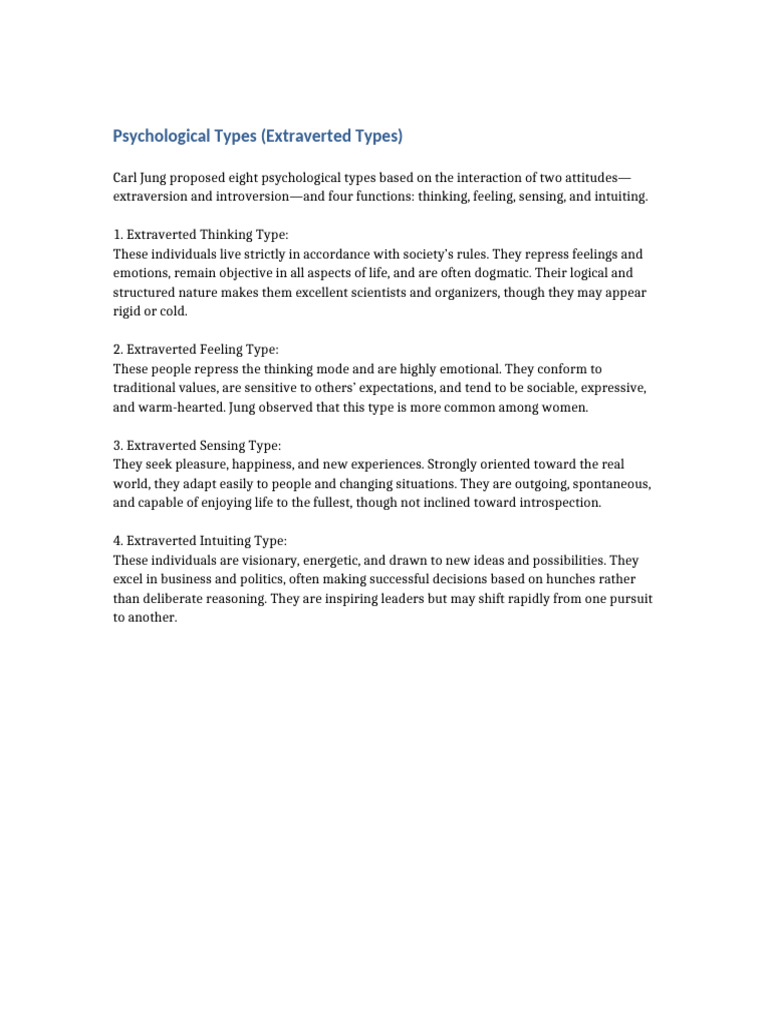Jung Extraverted Types Part 1 | PDF