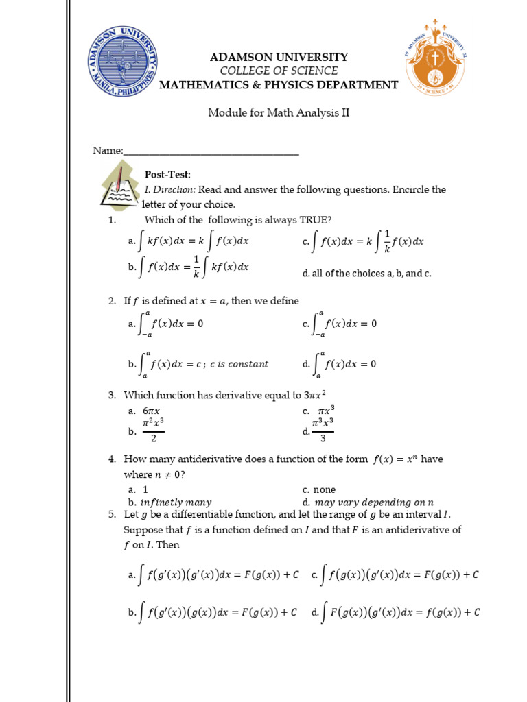 Math Analysis II Post-Test Module | PDF | Function (Mathematics ...
