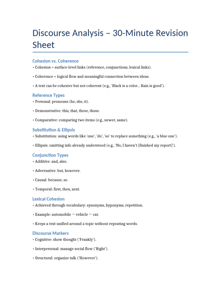 Discourse Analysis Revision Guide | PDF