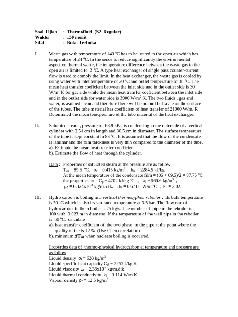 Thermofluid Exam Questions for S2 | PDF | Liquids | Boiling