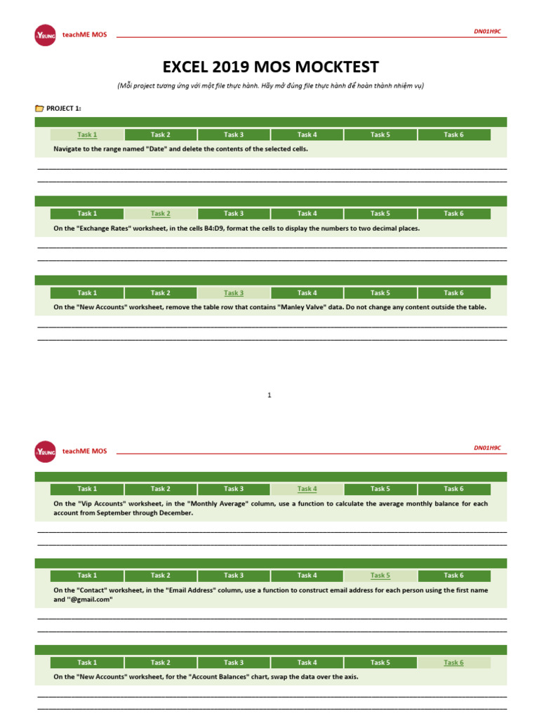 Excel 2019 MOS Mock Test Guide | PDF | Microsoft Excel | Worksheet