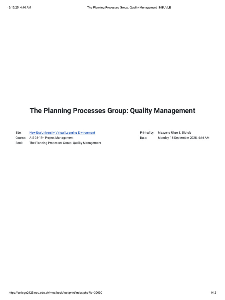 Quality Management Planning Guide | PDF | Project Management | Six Sigma